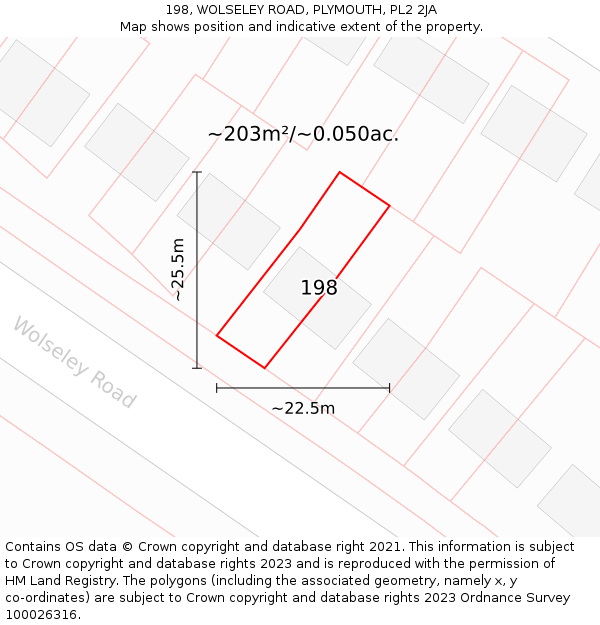 198, WOLSELEY ROAD, PLYMOUTH, PL2 2JA: Plot and title map