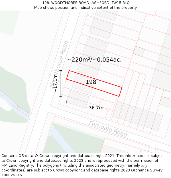 198, WOODTHORPE ROAD, ASHFORD, TW15 3LQ: Plot and title map