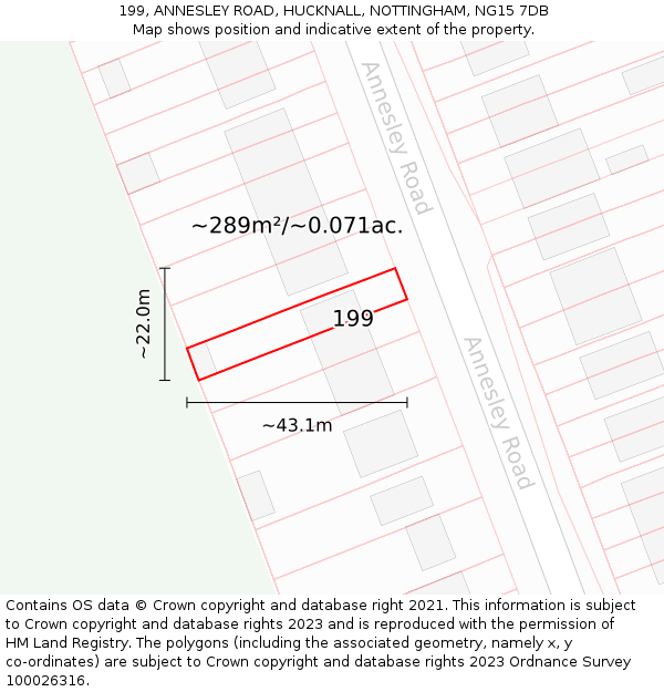 199, ANNESLEY ROAD, HUCKNALL, NOTTINGHAM, NG15 7DB: Plot and title map