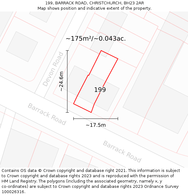 199, BARRACK ROAD, CHRISTCHURCH, BH23 2AR: Plot and title map