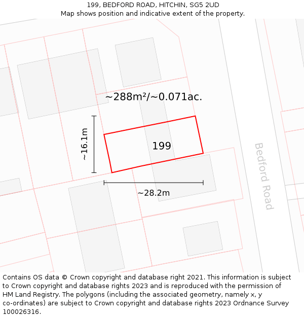 199, BEDFORD ROAD, HITCHIN, SG5 2UD: Plot and title map