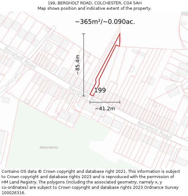 199, BERGHOLT ROAD, COLCHESTER, CO4 5AH: Plot and title map