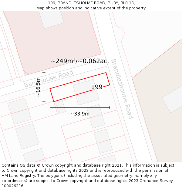 199, BRANDLESHOLME ROAD, BURY, BL8 1DJ: Plot and title map