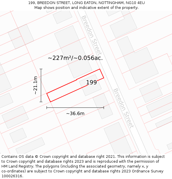 199, BREEDON STREET, LONG EATON, NOTTINGHAM, NG10 4EU: Plot and title map