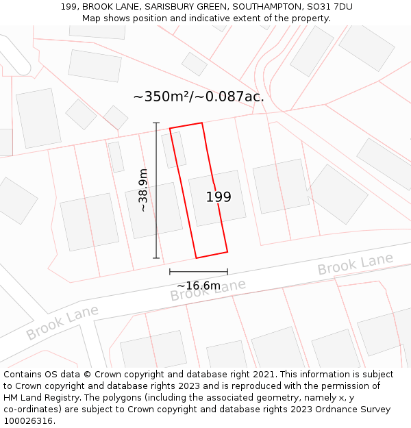 199, BROOK LANE, SARISBURY GREEN, SOUTHAMPTON, SO31 7DU: Plot and title map