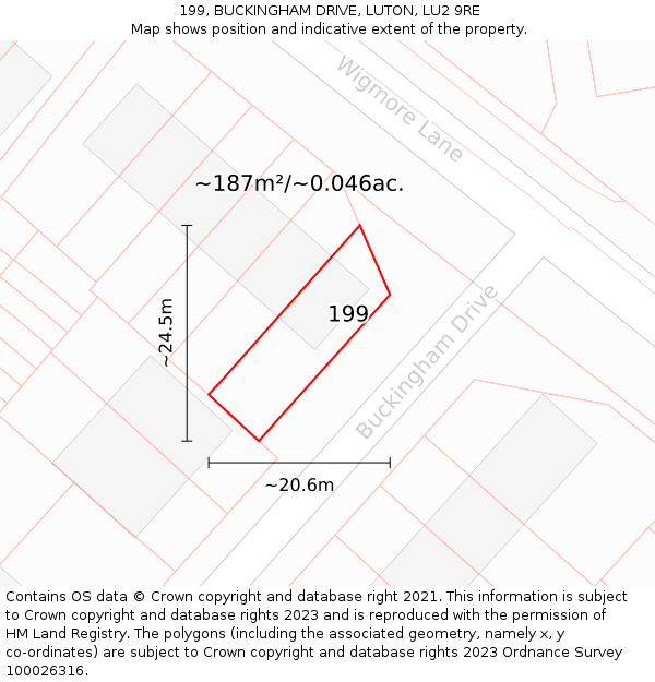 199, BUCKINGHAM DRIVE, LUTON, LU2 9RE: Plot and title map