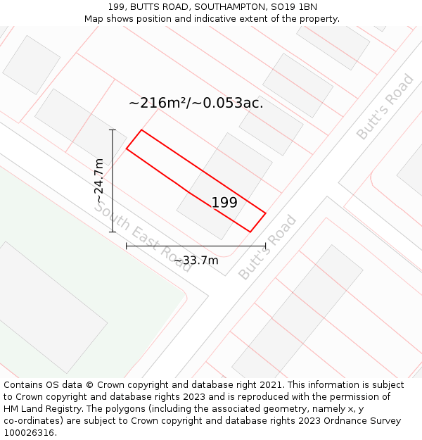 199, BUTTS ROAD, SOUTHAMPTON, SO19 1BN: Plot and title map