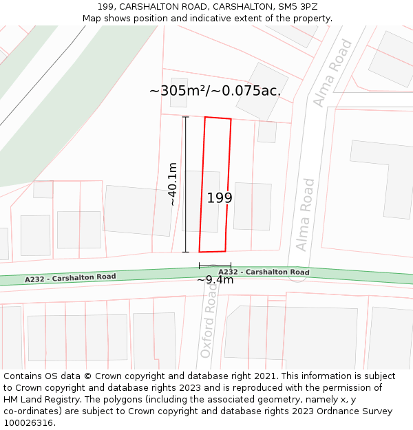 199, CARSHALTON ROAD, CARSHALTON, SM5 3PZ: Plot and title map