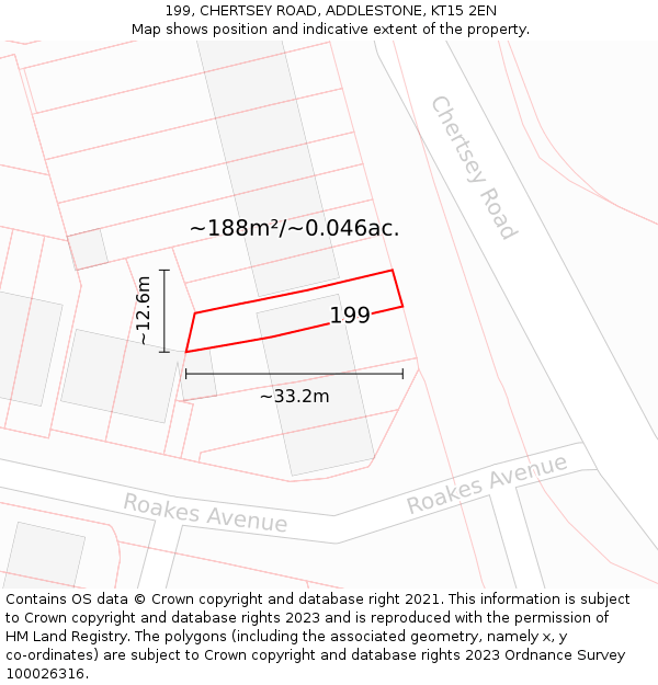 199, CHERTSEY ROAD, ADDLESTONE, KT15 2EN: Plot and title map