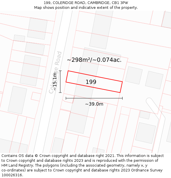 199, COLERIDGE ROAD, CAMBRIDGE, CB1 3PW: Plot and title map