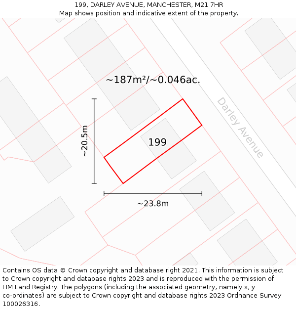 199, DARLEY AVENUE, MANCHESTER, M21 7HR: Plot and title map