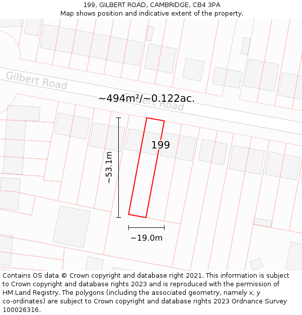 199, GILBERT ROAD, CAMBRIDGE, CB4 3PA: Plot and title map