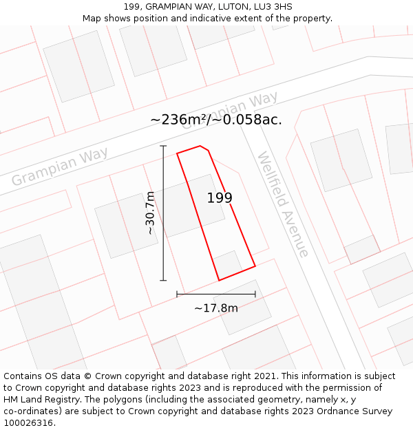 199, GRAMPIAN WAY, LUTON, LU3 3HS: Plot and title map