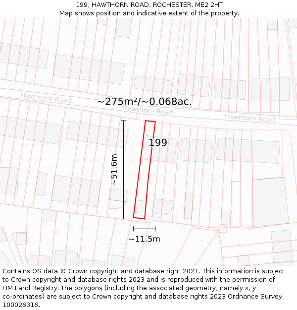 199, HAWTHORN ROAD, ROCHESTER, ME2 2HT: Plot and title map