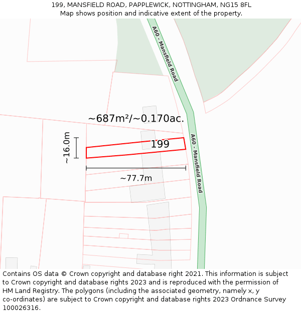 199, MANSFIELD ROAD, PAPPLEWICK, NOTTINGHAM, NG15 8FL: Plot and title map