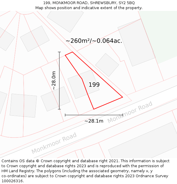 199, MONKMOOR ROAD, SHREWSBURY, SY2 5BQ: Plot and title map