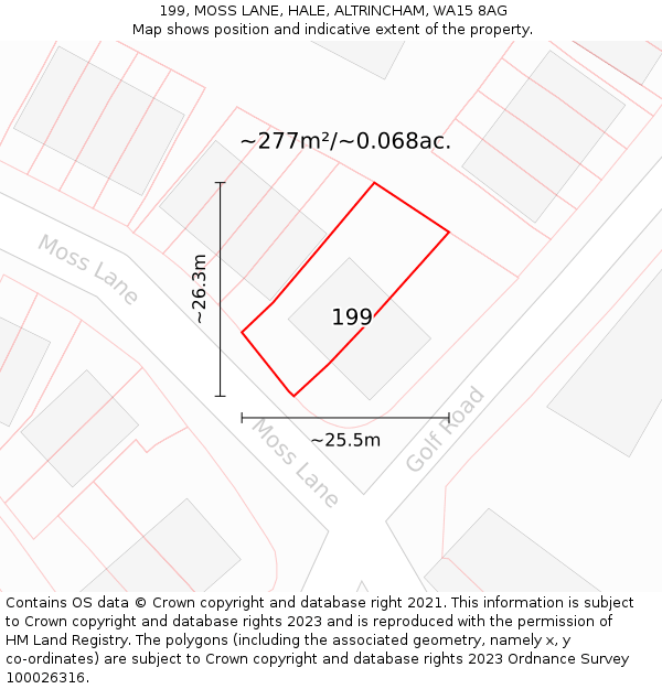 199, MOSS LANE, HALE, ALTRINCHAM, WA15 8AG: Plot and title map