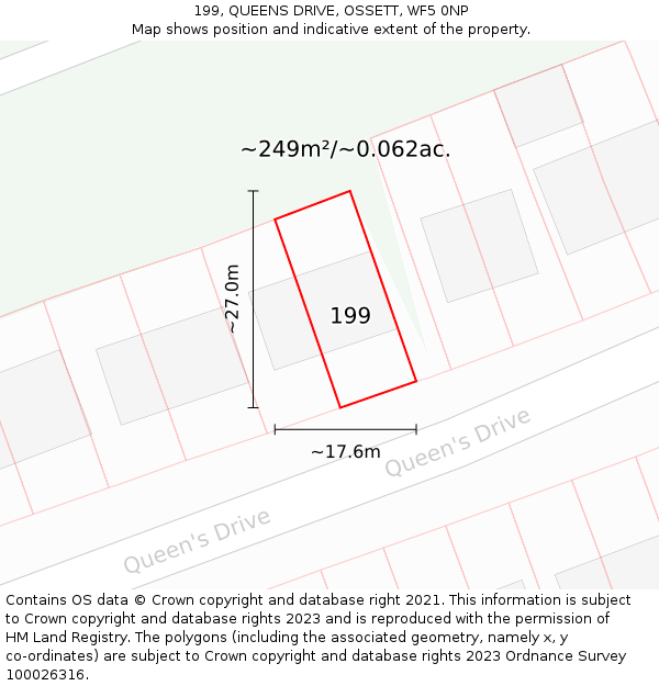 199, QUEENS DRIVE, OSSETT, WF5 0NP: Plot and title map