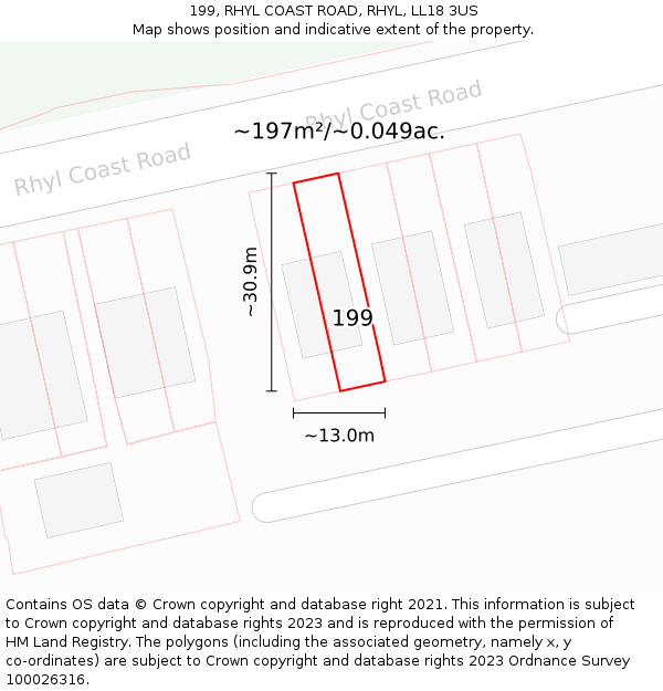 199, RHYL COAST ROAD, RHYL, LL18 3US: Plot and title map