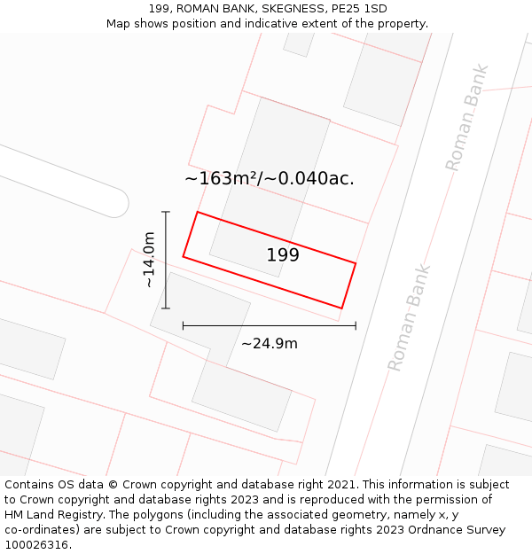 199, ROMAN BANK, SKEGNESS, PE25 1SD: Plot and title map