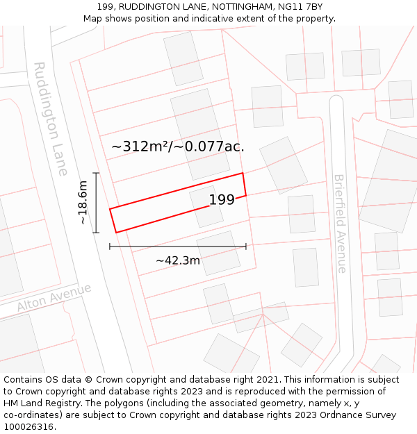 199, RUDDINGTON LANE, NOTTINGHAM, NG11 7BY: Plot and title map