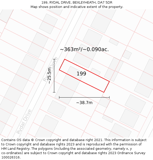 199, RYDAL DRIVE, BEXLEYHEATH, DA7 5DR: Plot and title map