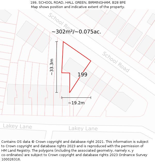 199, SCHOOL ROAD, HALL GREEN, BIRMINGHAM, B28 8PE: Plot and title map