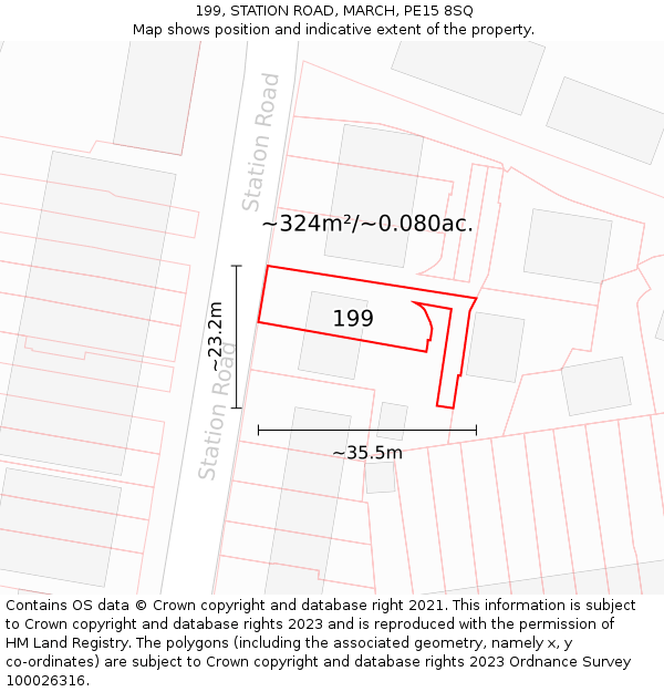 199, STATION ROAD, MARCH, PE15 8SQ: Plot and title map