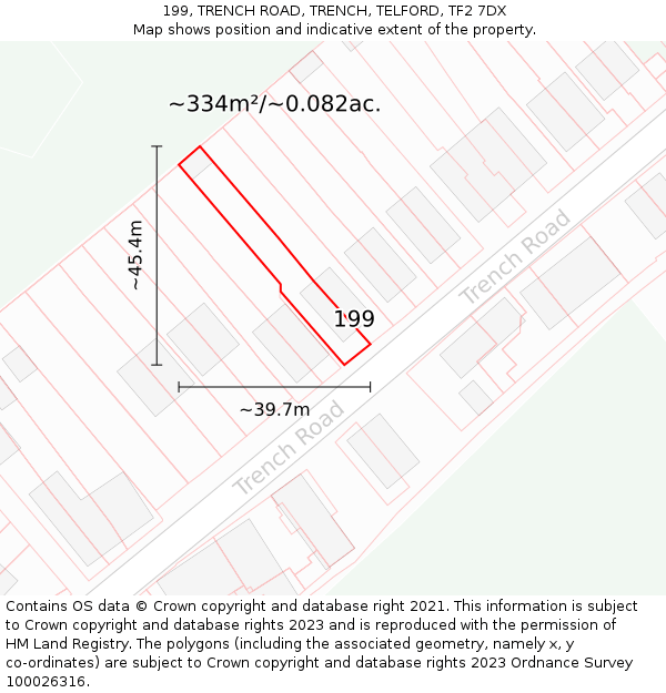 199, TRENCH ROAD, TRENCH, TELFORD, TF2 7DX: Plot and title map