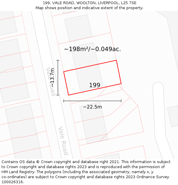 199, VALE ROAD, WOOLTON, LIVERPOOL, L25 7SE: Plot and title map