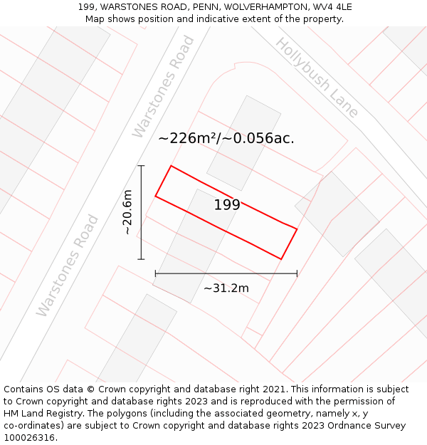 199, WARSTONES ROAD, PENN, WOLVERHAMPTON, WV4 4LE: Plot and title map