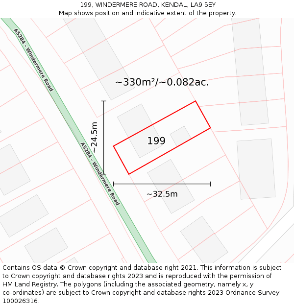 199, WINDERMERE ROAD, KENDAL, LA9 5EY: Plot and title map