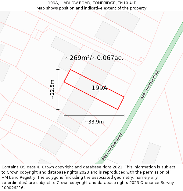 199A, HADLOW ROAD, TONBRIDGE, TN10 4LP: Plot and title map