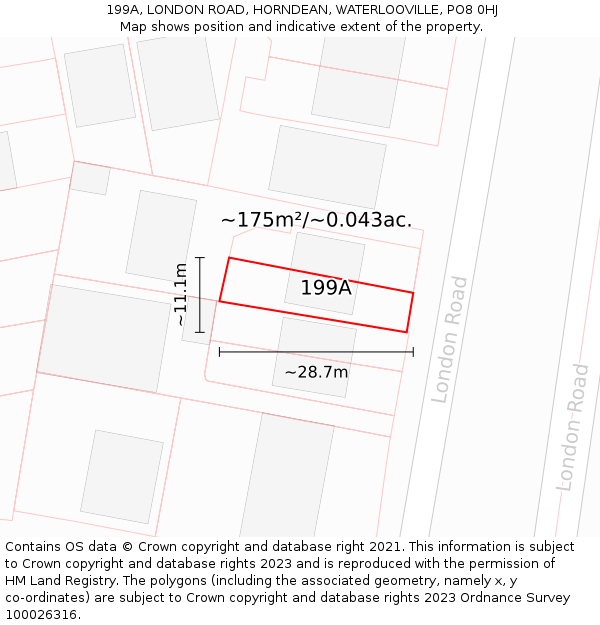 199A, LONDON ROAD, HORNDEAN, WATERLOOVILLE, PO8 0HJ: Plot and title map