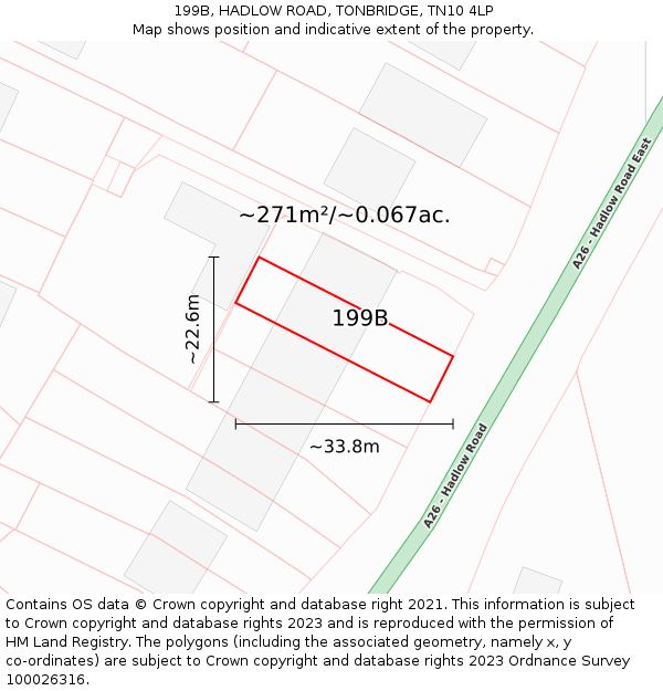 199B, HADLOW ROAD, TONBRIDGE, TN10 4LP: Plot and title map