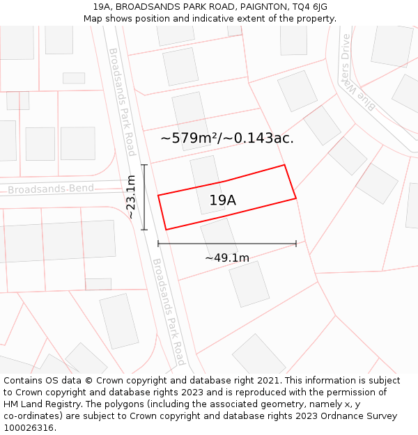 19A, BROADSANDS PARK ROAD, PAIGNTON, TQ4 6JG: Plot and title map