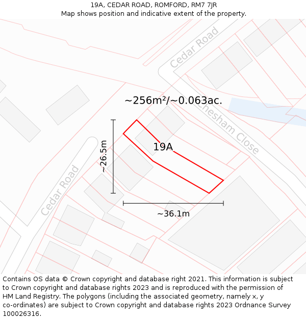 19A, CEDAR ROAD, ROMFORD, RM7 7JR: Plot and title map