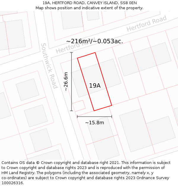 19A, HERTFORD ROAD, CANVEY ISLAND, SS8 0EN: Plot and title map