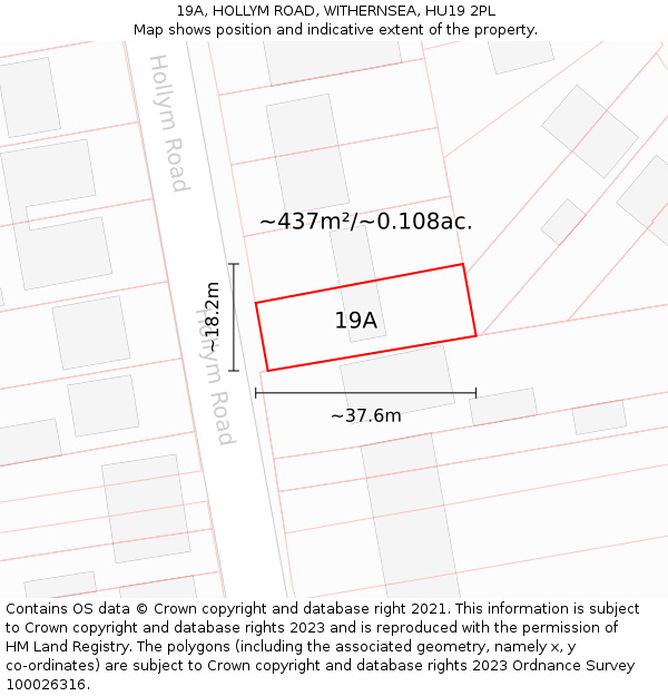 19A, HOLLYM ROAD, WITHERNSEA, HU19 2PL: Plot and title map