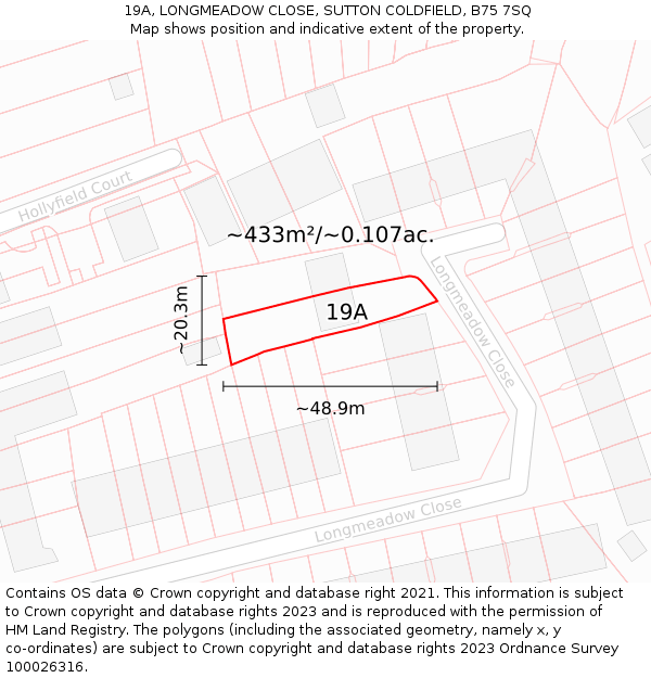 19A, LONGMEADOW CLOSE, SUTTON COLDFIELD, B75 7SQ: Plot and title map