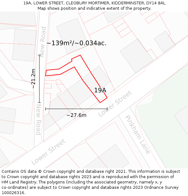 19A, LOWER STREET, CLEOBURY MORTIMER, KIDDERMINSTER, DY14 8AL: Plot and title map