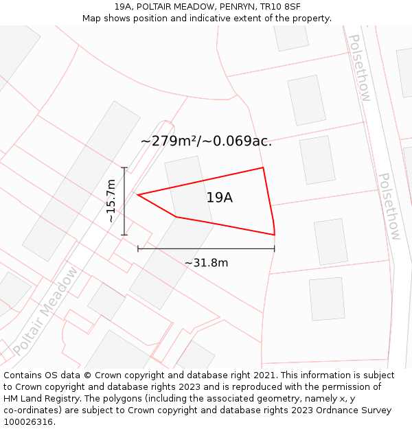 19A, POLTAIR MEADOW, PENRYN, TR10 8SF: Plot and title map