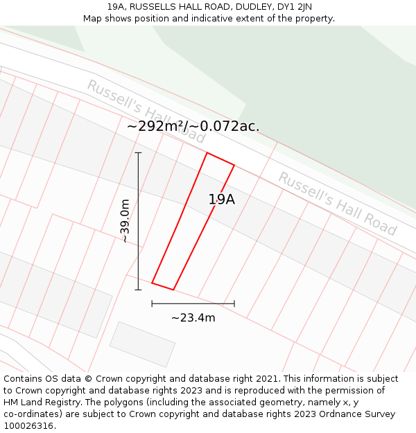 19A, RUSSELLS HALL ROAD, DUDLEY, DY1 2JN: Plot and title map