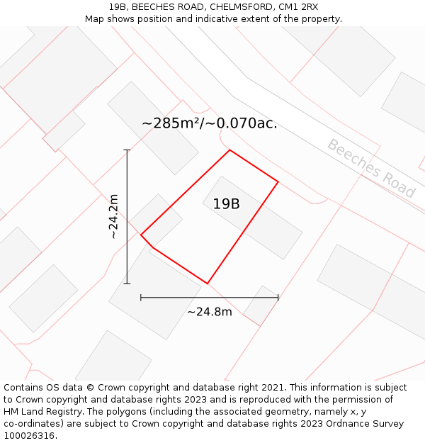 19B, BEECHES ROAD, CHELMSFORD, CM1 2RX: Plot and title map