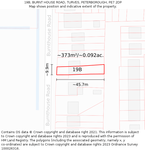 19B, BURNT HOUSE ROAD, TURVES, PETERBOROUGH, PE7 2DP: Plot and title map