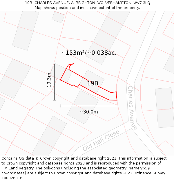 19B, CHARLES AVENUE, ALBRIGHTON, WOLVERHAMPTON, WV7 3LQ: Plot and title map