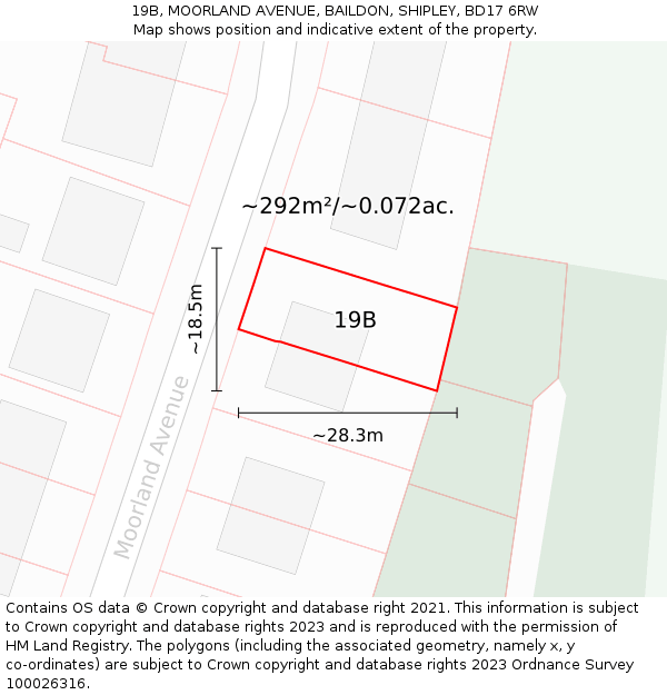 19B, MOORLAND AVENUE, BAILDON, SHIPLEY, BD17 6RW: Plot and title map