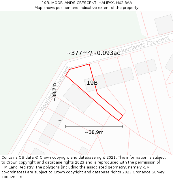 19B, MOORLANDS CRESCENT, HALIFAX, HX2 8AA: Plot and title map