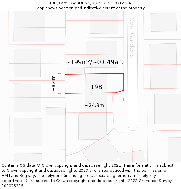 19B, OVAL GARDENS, GOSPORT, PO12 2RA: Plot and title map