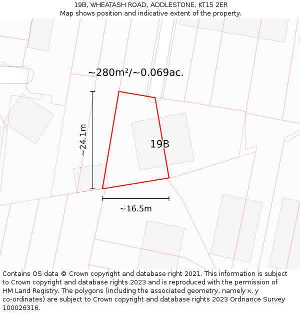 19B, WHEATASH ROAD, ADDLESTONE, KT15 2ER: Plot and title map